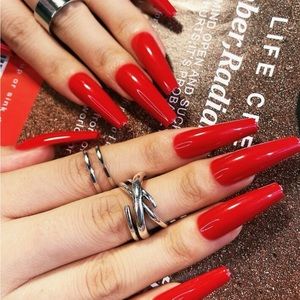 Red Long Coffin Press On Nails 24 PCs